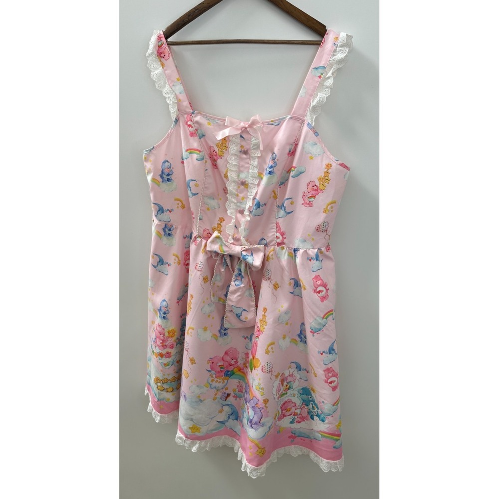 Romwe Care Bears Pink Lace Trim Bow Mini Dress 4XL Kawaii Pastel Rainbow Cosplay - Picture 15 of 15